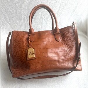Lauren Ralph Lauren Brown Croc-Embossed Satchel
